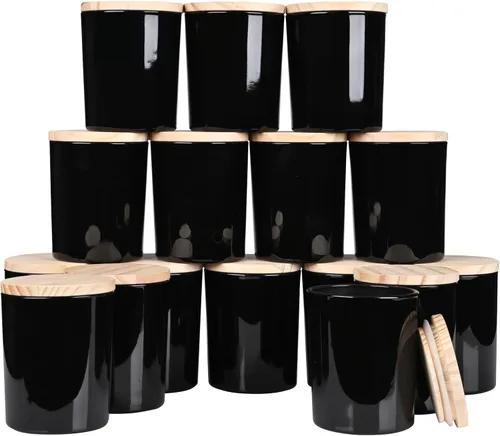 Miniatura 16 de SHOWIN Tarros gruesos para hacer velas, 16 unidades, tarros vacíos de 7 onzas con tapas de madera para hacer velas, contenedor de muestra
