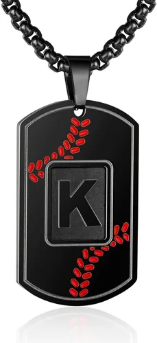 Miniatura 73 de A-Z Collar con etiqueta de perro para hombre, dije de béisbol, cadena de acero inoxidable de 22 + 2 pulgadas, regalo de joyería personalizado