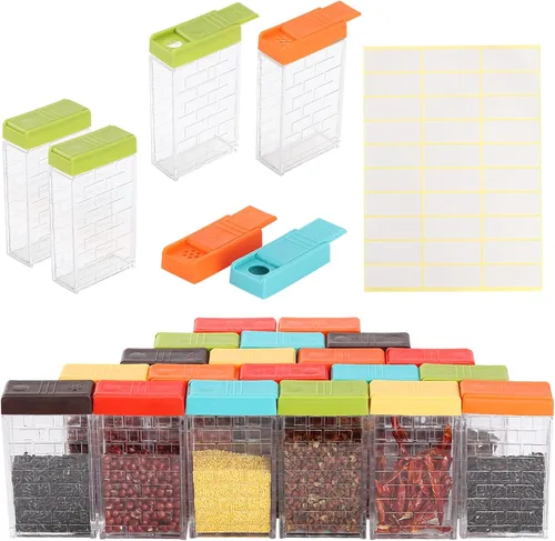 Miniatura 8 de URALFA Recipientes Pequeños para Especias con Tapas 2 en 1, Paquete de 24, Agitadores de Especias con Orificios Ajustables y Tapas, Frascos de Marrón