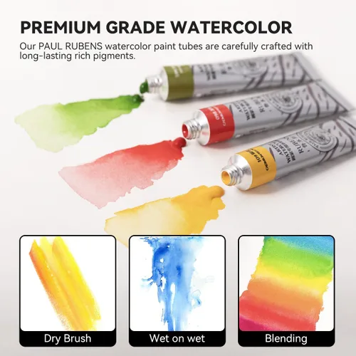 Miniatura 4 de Paul Rubens Set de Pintura de Acuarela 24 Colores Vibrantes 12ml / 0.4 Fl Oz Tubos, Tubos de Acuarela con Gran Valor, Pinturas de Acuarela
