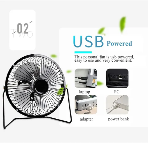 Miniatura 4 de Sokelinn-six Ventilador de escritorio USB pequeño de 4 pulgadas, mini ventilador de refrigeración personal silencioso de metal para el hogar, Negro