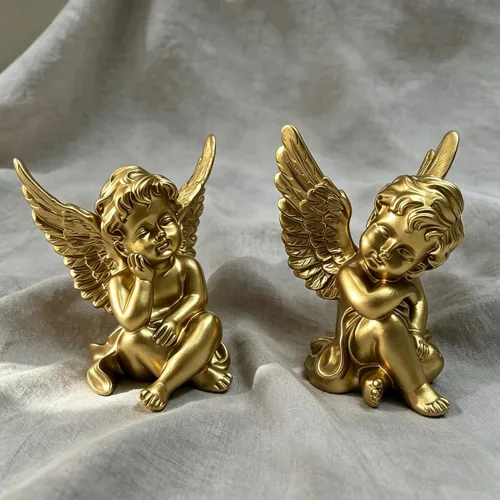 Artgenius Figura de ángel pequeña de 4 pulgadas, figuras y estatuas de ángel doradas, escultura de ángel decorativa moderna para el hogar, oficina y