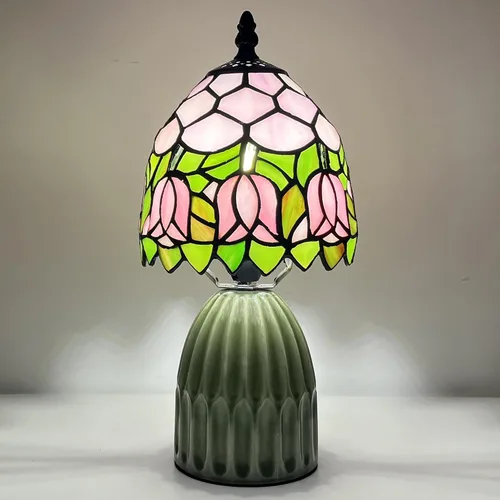 Miniatura 13 de Tiffany Stained Glass Mushroom Table Lamp 12.5 Inch -Blue Peacock Tiffany Lamp,6X6X12.5 Inch,Small Night Light,Ceramic Base, Mini Accent Light