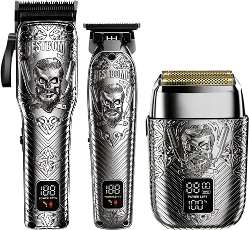 Miniatura 8 de BESTBOMG Kits y juegos de cortapelos profesionales inalámbricos para hombre, cortadora de barba y barba, kit de corte de metal con batería de larga