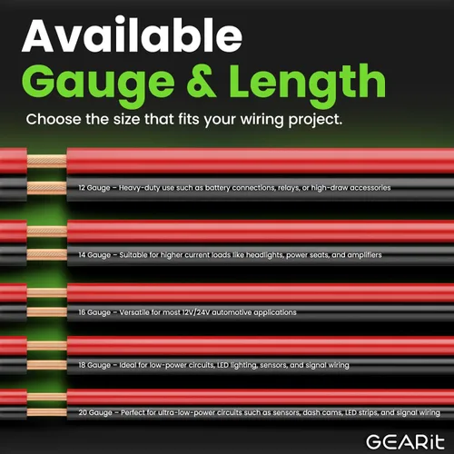Miniatura 8 de GEARit Cable de calibre 12 (200 pies - negro/rojo) GPT Automotive Primary Bonded Wire - 2 conductores CCA para audio de automóvil, altavoz, arnés