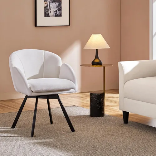 Miniatura 4 de Yaheetech Silla Giratoria de Acento, Sillón de Chenilla con Flores, Silla de Tocador Silla Auxiliar con Base Giratoria de 360 Grados y Cojín