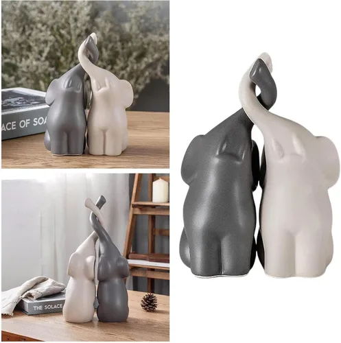 Miniatura 9 de Figuras de cerámica de elefante gris y blanco, arte de pie, artesanía para decoración del hogar, M