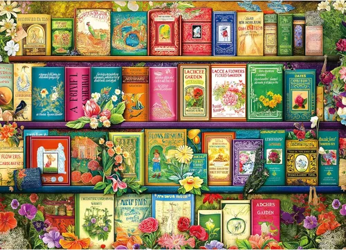 Rompecabezas de 1000 piezas para adultos, tema de “Librero floral antiguo”, póster e impresión de alta definición, 27.5 x 19.7 pulgadas, sin polvo,