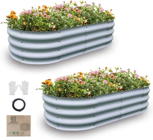 Miniatura 13 de GARDMAX 2x2x1FT Galvanized Round Raised Garden Bed Kit, Metal Planter Boxes Outdoor with Easy Assembly, Large Garden Bed for Vegetables, Fruits