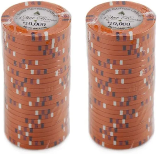 Miniatura 2 de Claysmith Gaming Bluff Canyon Poker Chip - Compuesto de arcilla pesada de 0.48 oz, paquete de 50 $10000 naranja