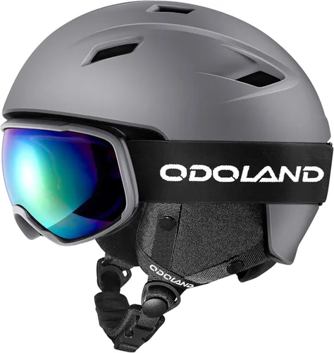 Miniatura 20 de Odoland - Juego de casco de esquí y gafas, gafas de casco de snowboard para hombres, mujeres y jóvenes - Equipo a prueba de golpes y viento