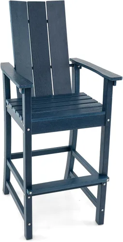 Miniatura 17 de Giantex Silla Adirondack de 52 pulgadas de alto, taburete de bar de polietileno de alta densidad para exteriores con respaldo ergonómico, Gris