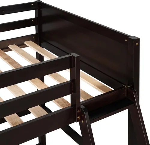 Miniatura 7 de SOFTSEA Cama tipo loft de tamaño individual con escalera, cama alta de madera tamaño individual con barandilla para niños, adolescentes y jóvenes