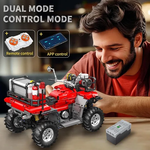 Miniatura 5 de Mould King Kit de construcción de motocicleta ATV Fire 23003, más de 2100 piezas, juego de motocicleta técnica con control doble, compatible