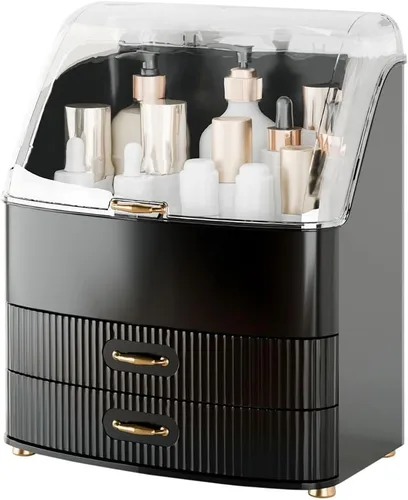 Organizador de maquillaje para encimera de tocador con cajones, tapa transparente, impermeable y a prueba de polvo, almacenamiento de cosméticos y