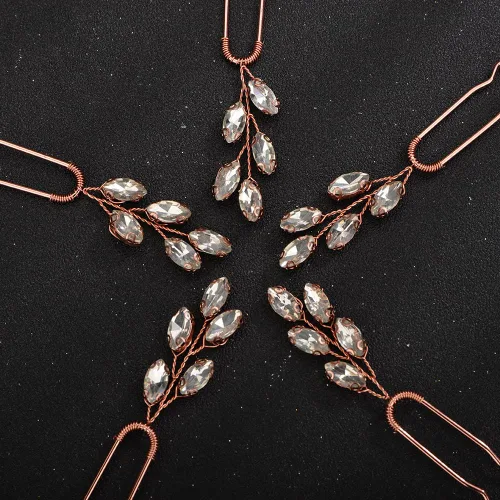 Miniatura 4 de Teyglen Juego de 5 horquillas de cristal para novia, piezas de pelo de boda con diamantes de imitación dorados y plateados, accesorios