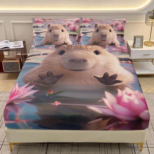 Miniatura 24 de AILONEN Lovely Bear - Juego de sábanas bajeras tamaño Queen, juego de ropa de cama con pajarita de dibujos animados para niños y niñas, sábana