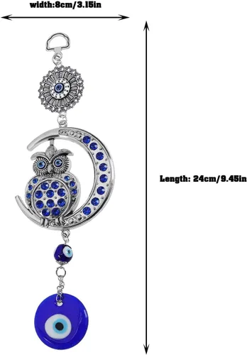Miniatura 4 de Decoración azul contra el mal de ojo, adorno colgante de búho, colgante de luna, amuleto para colgar en la pared, accesorios