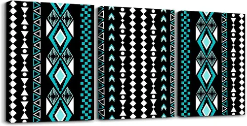 Miniatura 27 de Erosebridal Bohemian Wall Decor 12"x16" 3 Piece Country Southwestern Canvas Wall Art Boho Aztec Arrows Diamond Poster Print Black Gray Geometric