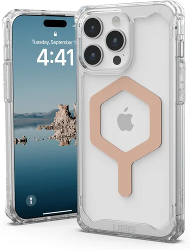 URBAN ARMOR GEAR UAG - Funda compatible con iPhone 15 Pro Max de 6.7 pulgadas Plyo Ice/oro rosa con imán integrado compatible con carga MagSafe,