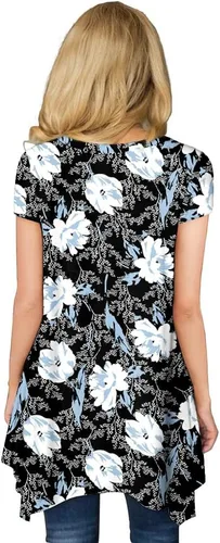 Miniatura 3 de POPYOUNG 2024 Womens Summer Short Sleeve Tunic Tops Casual Swing Blouse Shirt