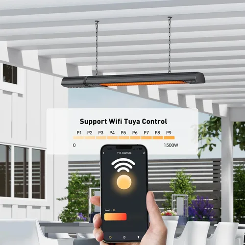 Miniatura 3 de Calentador eléctrico de techo para exteriores, control Wifi, para colgar en la pared, patio colgante de 1500 W, infrarrojo, 9 niveles de calor