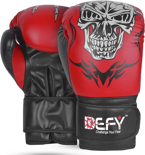 Defy Sports - Guantes de boxeo para hombres y mujeres, de piel sintética de alta calidad, guantes de kickboxing con infusión de gel con soporte para