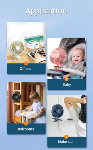 Miniatura 5 de Ventilador compacto con clip, 6 pulgadas - 5000 mAh recargable con batería para cochecito de bebé, personal al aire libre, asiento de automóvil