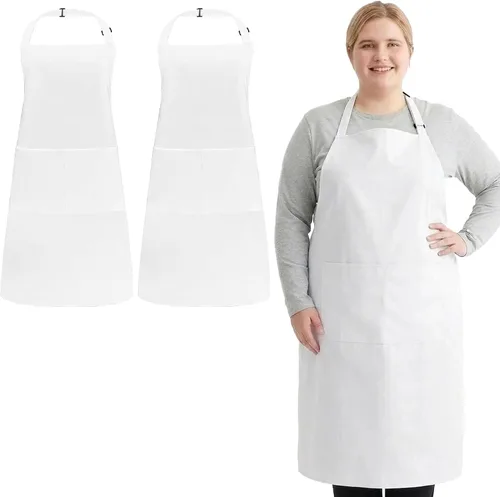 Miniatura 8 de Paquete de 2 delantales de talla grande, delantales de chef grandes negros con 2 bolsillos para hombres y mujeres, camarera, delantal de trabajo
