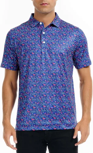 Miniatura 26 de DEOLAX Camisa de golf para hombre, con estampado de moda, atlética, de manga corta, clásica, casual, ajuste seco, suave, para hombres