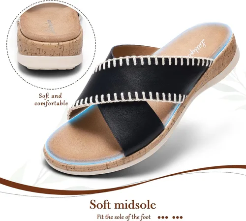 Miniatura 5 de Littleplum Sandalias para mujer, con soporte de arco, cómodas, planas, transpirables, ajustables, ortopédicas, para caminar, playa, viajes