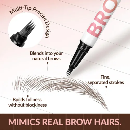 Miniatura 4 de BEPHOLAN Lápiz de cejas marrón líquido de 4 tenedores y punta de pincel preciso, cejas naturales similares al cabello, larga duración durante todo