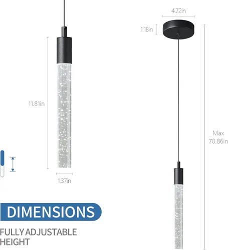 Miniatura 3 de Iluminación colgante moderna para isla de cocina Luz colgante regulable LED acabado negro Mini iluminación colgante de cristal para dormitorio