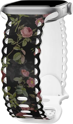 Compatible con Apple Watch Band de 41mm 40mm 38mm 49mm 45mm 44mm 42mm para mujeres, correas deportivas de silicona suave con estampado floral de