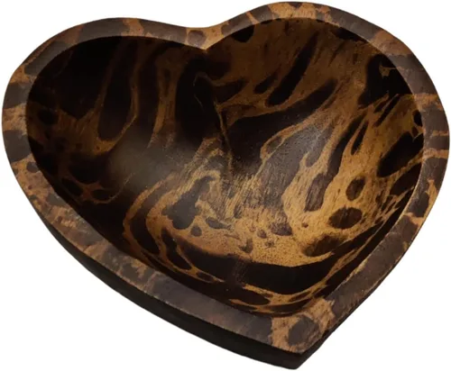 Miniatura 13 de WitnyStore Cuenco en forma de corazón de 6 pulgadas, funcional y coleccionable, cuenco de madera hecho a mano para servir frutos secos, postres