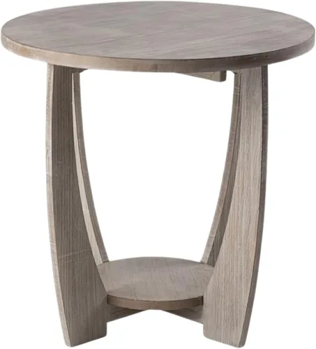 Miniatura 12 de COZAYH Mesa auxiliar redonda de granja con base de pedestal entrecruzada, mesa auxiliar con acabado envejecido, mesa decorativa rústica para sala