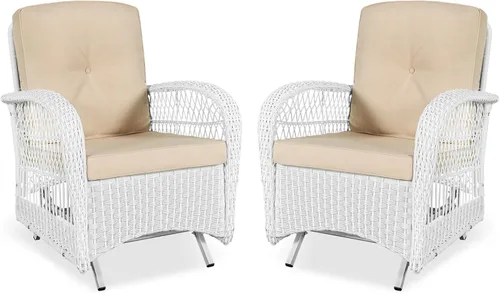 Miniatura 61 de VIVIJASON Silla mecedora de mimbre para exteriores, 2 piezas, sillas mecedoras de ratán para patio con cojines y marco de acero, muebles de mimbre