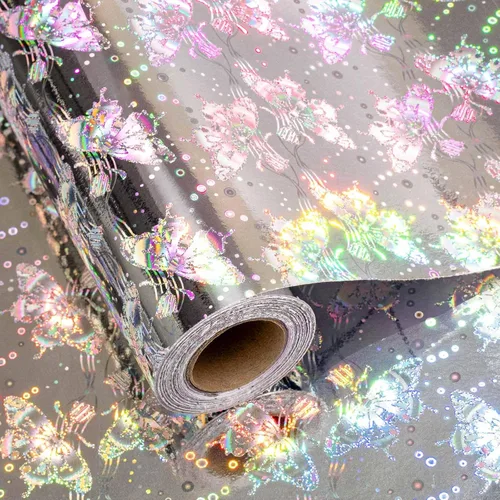 Miniatura 17 de Merture - Rollo de papel de regalo holográfico azul, papel de regalo azul con diseño de galaxia brillante para cumpleaños, baby shower, Navidad, día