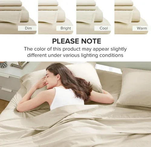 Miniatura 9 de Comfort Spaces Sábanas 100% algodón tamaño King, transpirables y ultra suaves, sábanas de algodón naturalmente fresco con bolsillo elástico de 14