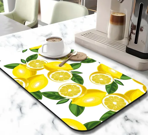 Miniatura 2 de Tapete de secado de platos para encimera de cocina 20x12 pulgadas, tapete de secado rápido de platos lavable, tapete de drenaje absorbente con Limón