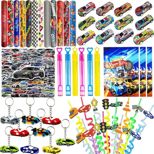 CZWXOXO 122 piezas de regalos de fiesta de coches de carreras suministros de fiesta de cumpleaños para recompensas de aula, decoraciones de