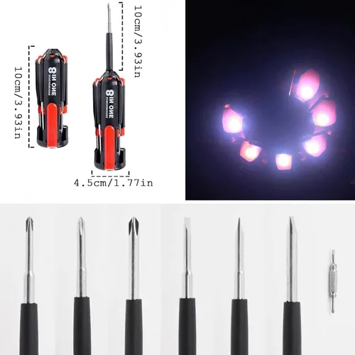 Miniatura 2 de Destornilladores 8 en 1 con luz de trabajo y linterna, destornillador multifuncional para el hogar y el coche, juego profesional general portátil