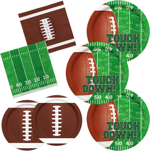 Kit de Suministros para Fiesta de Fútbol Gatherfun, Sirve para 50, Incluye Platos para Cena, Platos para Postre y Servilletas para Fiesta de
