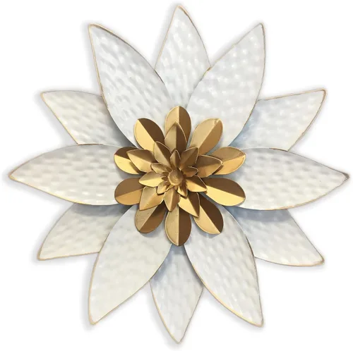 Miniatura 13 de Decoración artística de pared de flores de metal azul, escultura floral rústica moderna de 9.5 pulgadas, decoración desgastada para colgar