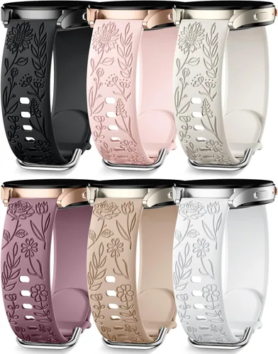 Miniatura 11 de SNBLK 6 unidades de bandas florales grabadas compatibles con Samsung Galaxy Watch 7 Banda 6 5 4 Active 2 FE 40mm 44mm/Watch 6/4 Classic/5 Pro/3