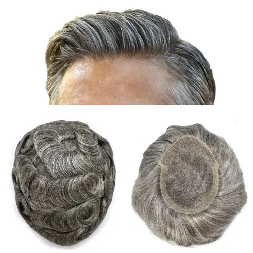 Miniatura 23 de LYRICAL HAIR Sistema de cabello humano con encaje frontal francés para hombres, tupé de piel de polietileno para hombres, línea capilar natural