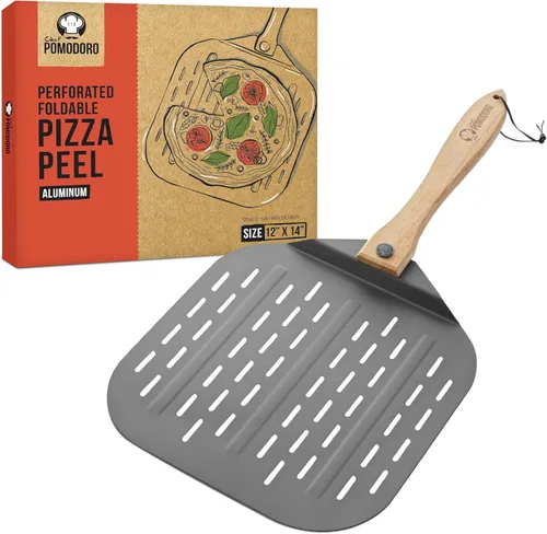 Miniatura 12 de Pomodoro pala para pizza de aluminio con asa de madera plegable para guardar fácilmente, de 12" x 14", para cocinar pan y pizzas en el hogar