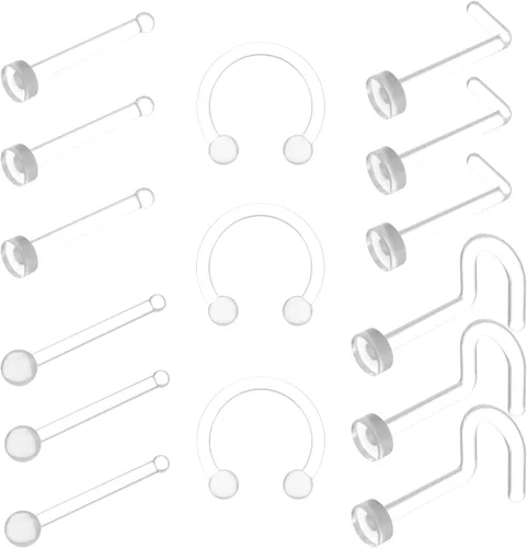 15 piercings transparentes para nariz, anillos de nariz transparentes para el trabajo, retenedor de piercing de nariz de grado médico para cirugía,