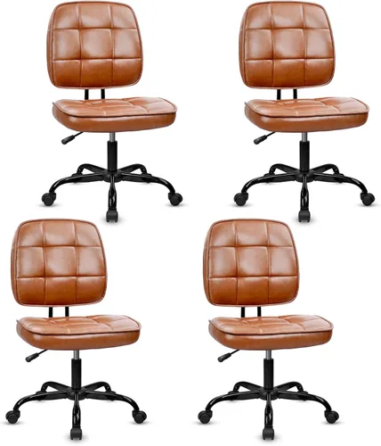 Miniatura 31 de CLATINA Silla de oficina en casa, sin brazos, con ruedas, ergonómica, de cuero, con respaldo bajo, altura ajustable, giratoria de 360°, silla