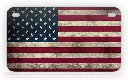 Placa de matrícula de tamaño mini con bandera de Estados Unidos, retro, vintage, bandera de Estados Unidos, etiqueta de motocicleta